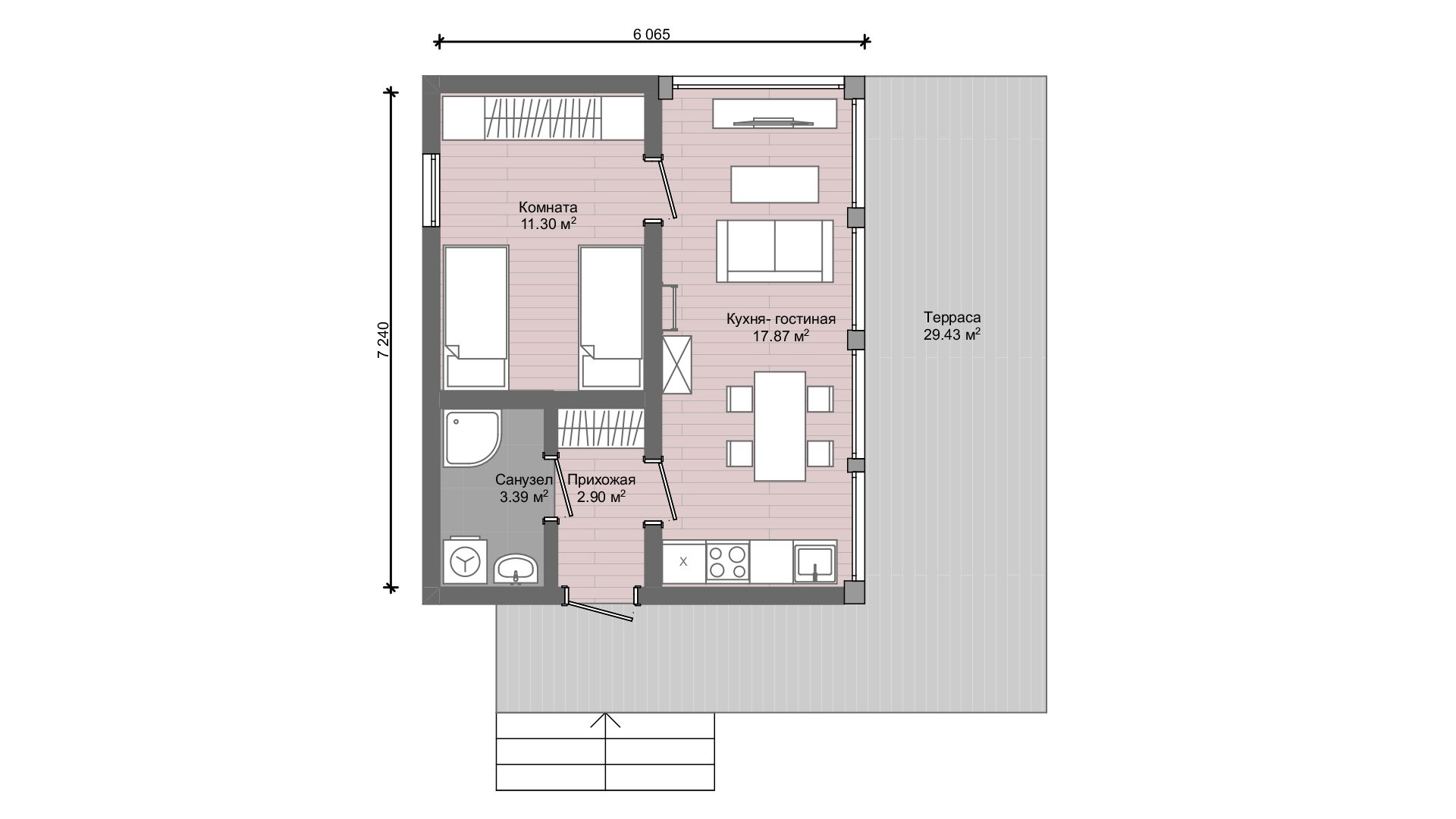 Проект каркасно-фахверкового дома ВАЙС 64 одноэтажный планировка